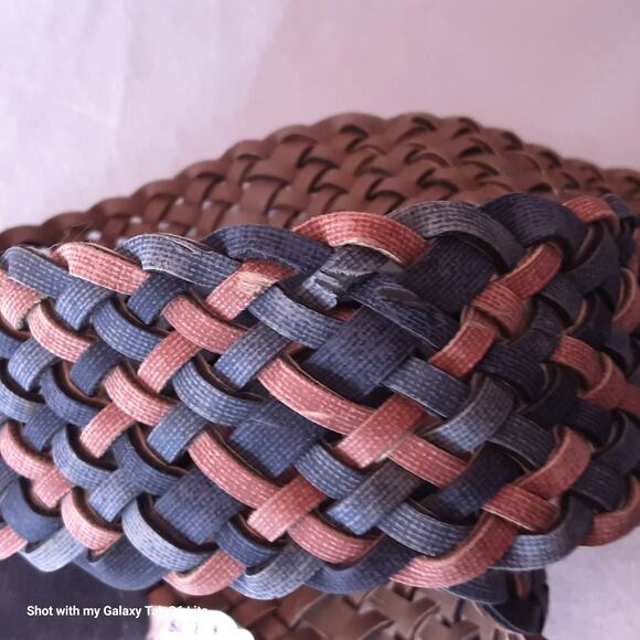 Womens Chunky Fashion Belt XL Waist Blue Brown Braided Faux Leather - Picture 8 of 10